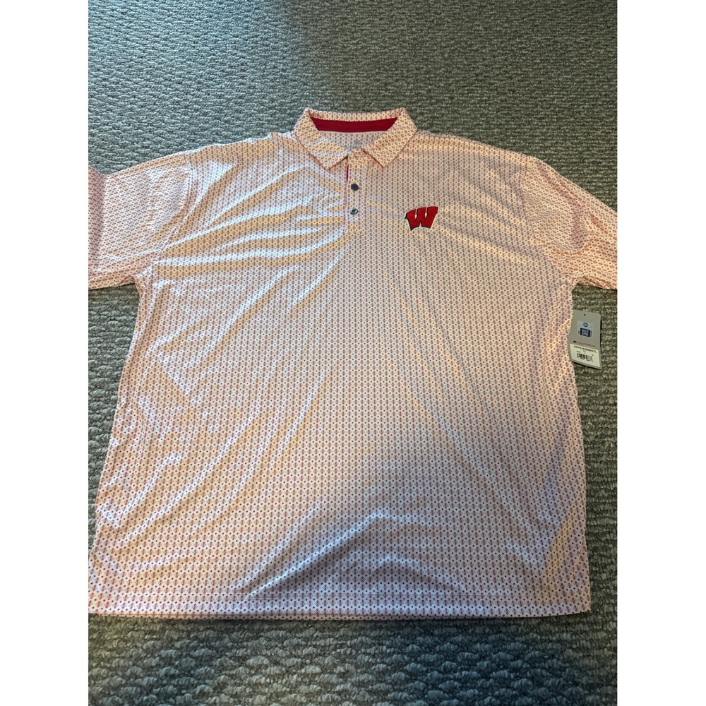 Colosseum Wisconsin Badgers Mens 2XL Polo Shirt Red White Geometric Brand New - Picture 2 of 6
